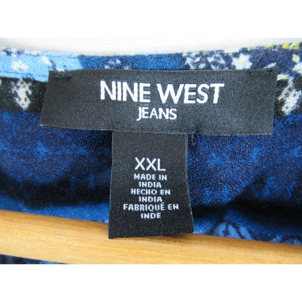 Nine West Popover Blouse Women 2XL Blue Roll Tab Long Sleeve Boho - Picture 4 of 7